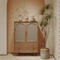 Light Wood Cabinet with Rattan Doors and Brass Handles