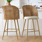 Modern Rattan Linen Upholstered Bar Stool Set of 2