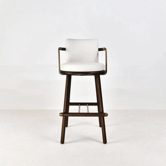 Modern Bar Stool with Dark Wood and White Cushioning