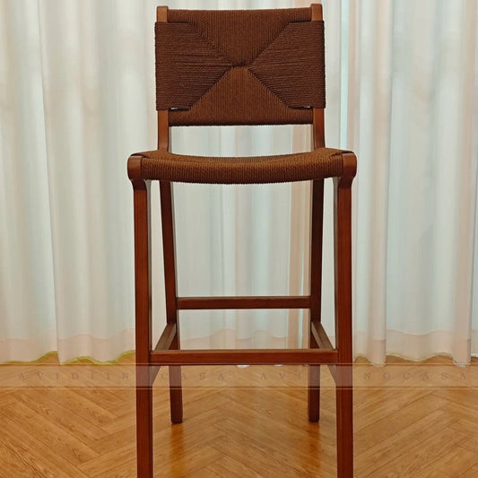 Elegant Bar Stool with Woven Seat and Backres