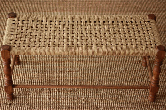 Woven Rattan Bench with Armless Design