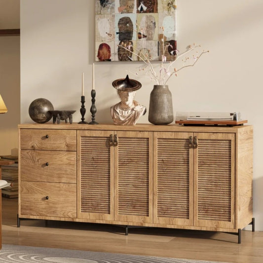 Rustic Wooden Cabinet with Carved Details