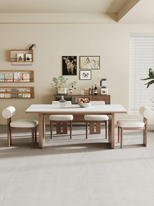 Marble Dining Table with Wooden Accents